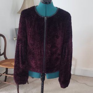 TROUVÉ Faux Fur Leather Trim Balloon Sleeves Jacket
